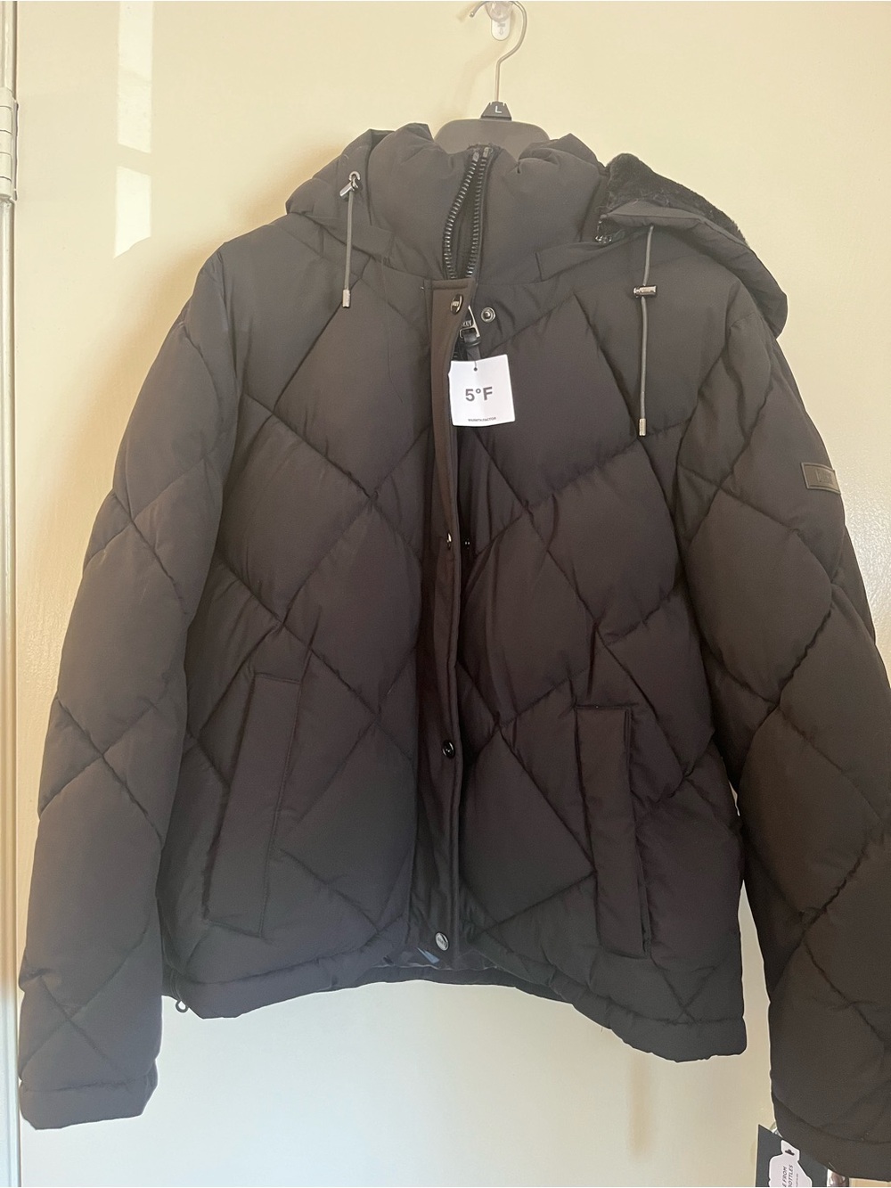 DKNY Woman’s Black Insulated Quilted Hooded Puffer Jacket